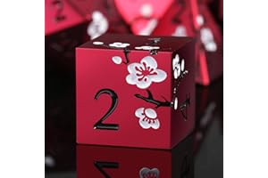 DNDND Matt Red DND Metal Dice, 7 PCS Heavy Metallic D&D Dice Set with Grogeous Gift Case for Dungeons and Dragon Tabletop Game (Matte Red with White Flower)