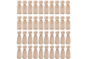 JISRKP 40Pcs Wooden Peg Dolls, 35MM Peg Dolls, Unfinished Wooden Doll Female Male Plain Blank Bodies Angel Doll for Kids Art and Creative DIY Craft