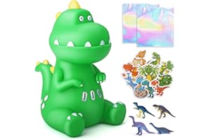 TCJJ Piggy Banks For Kids, Dinosaur Piggy Bank For Boys,Money Box For Kids With 2 Alphabet & 10 Dinosaur Stickers & 4 Dinosaur Toys Set,Boys Dinosaur Gifts For Birthday,Christmas