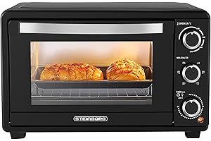 Steinborg Mini forno con convezione, 25 litri, forno elettrico per pizza, mini forno 3 in 1, piastra per briciole, calore superiore e inferiore, risparmio energetico, 100 – 230 °C, timer da 60 minuti