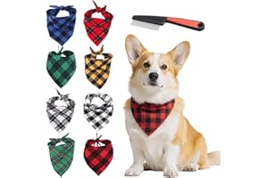FEIFANCHOICE Dog Bandana, 8 Pack Dog Neckerchief with Comb, Reversible Plaid Painting Bibs Scarf, Dog Bandanas for Small Medium Large Dogs, Washable and Adjustable for Dogs Cats Pets