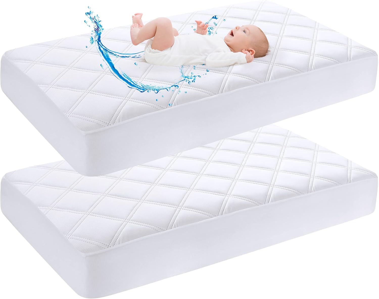 Yoofoss Next to Me Crib Mattress Protector 51 x 85 cm Waterproof Next to Me Mattress Protector 2 Pack Breathable & Comfortable Baby Mattress Cover White