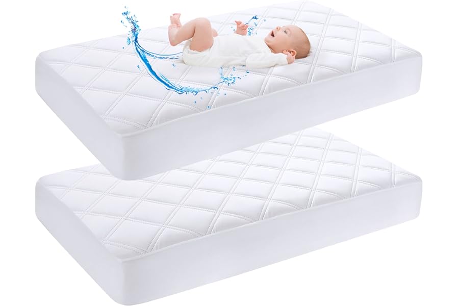 Yoofoss Next to Me Crib Mattress Protector 51 x 85 cm Waterproof Next to Me Mattress Protector 2 Pack Breathable & Comfortable Baby Mattress Cover White