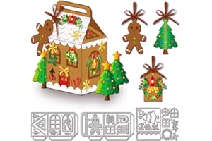 ‎GLOBLELAND GLOBLELAND 3D Weihnachtsgeschenkbox Metall Stanzschablone Lebkuchenhaus Papierpräge Stanzschablonen Set Stanzformen für Kartenherstellung DIY Papier Scrapbooking Handgefertigtes Fotoalbum