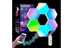 ‎OURLEEME Hexagon LED Licht 6pcs Sechseck Gaming Wandleuchte mit Fernbedienung, Intelligente Hexagon RGB Panel Gaming Deko Lampe, Musik Sync DIY Spleißen Leuchte LED Panel Geschenk für Kind Erwachsener