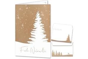 ‎BERILUDESIGN beriluDesign Weihnachtskarten mit Umschlägen 15er Set - Klappkarten mit Weihnachtsbaum-Motiv für die schönsten Weihnachtsgrüße im Kraftpapier-Look