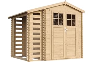 Casetta Giardino - Casetta da Giardino in Legno con Legnaia da Esterno CON PAVIMENTO TRATTATO con serratura di alta qualità L206xL272xA218 cm/ 3,53 m2 + 0,97 m2 Casetta in Legno TIMBELA M386F+M386G