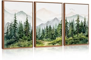 CHDITB 3PCS Mountain Woodland Wall Decor,Green Forest Framed Canvas Wall Art,Nature Scenery Modern Wall Decor,Mountain Wall Painting,Modern Woodland Landscape Art Print for Living Room Bedroom30x40cm