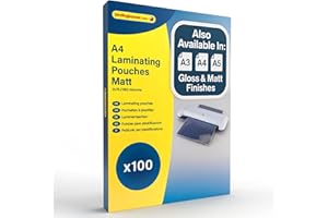 BINDINGBAZAAR.COM Binding Bazaar Matt A4 Laminating Pouches, Matt Finish, 150 Micron, 100 Laminating Sheets - Non-Reflective Finish Makes Your Words and Colours Easier to Read - Compatible with All Laminating Machines