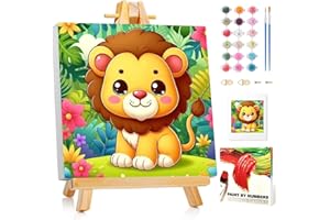 MAFENR ART Peinture Numero, Lion Numero D'art Enfant, Lion Peinture au Numero pour Décoration et Cadeaux, Avec Cadre et Chevalet(20x20cm)