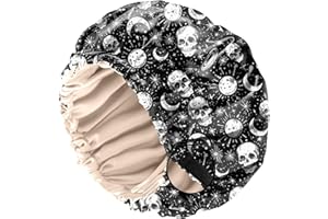 BHAHB Bonnet Satinhaube zum Schlafen, Doppelschichtige Qualität wiederverwendbar elastisch verstellbar satin haarhaube, Niedliches Design für Frauen und Mädchen (O22-Totenkopf)