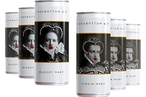 Longbottom & Co. Virgin Mary + Bloody Mary Mixed Box, 250ml Can x 6, 3 of Each Bloody Mary (6.1% abv) & Virgin Mary (Alcohol-Free), Real Tomato Juice Never From Concentrate, Vegan and Gluten-Free