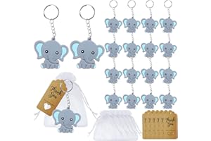MEIYIFAN Gastgeschenke Taufe,30 Elefante Anhänger Thank You Danke Geschenke,Elefanten-Schlüsselanhänger + Organza Beutel + Kraftpapier Anhänger,Baby Shower Kommunion Kinderggeburtstag Party Mitgebsel (Blau)