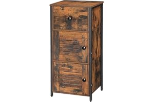 HOOBRO Armario de Pie, Armario Aparador, Armario con Estantes Ajustables y Cajón, Aparador con Puerta de Lamas, para Salón, Dormitorio, Vestíbulo, Cocina, Pasillos, Marrón Rústico EBF15CW01