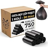 Orta Boy Siyah &Ccedil;&ouml;p Poşeti &Ccedil;&ouml;p Torbası 750 Adet 55x60 cm Sızdırmaz Yırtılmaz G&uuml;&ccedil;l&uuml; &Ccedil;&ouml;p Torbası Y&uuml;ksek Taşıma Kapatisesi Hijyen