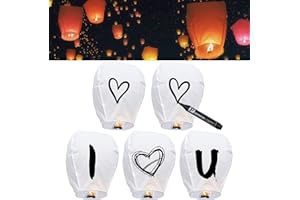 ZOKABOC 5 Packs Chinese Sky Lanterns to Release in Sky, White, Fire Resistant Paper Lantern for Memorial, Premium Quality ECO Friendly Biodegradable Flying Lanterns for Parties Supplies and Festivals