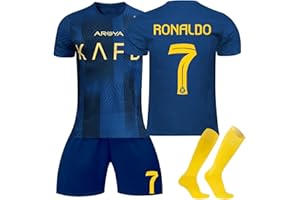 AZISEN Al NASSR FC Kit for Boys, Football Kits Kids 2023 2024 Activewear Soccer Kit Soccer Jersey for Children and Adult Home Away Sports Tracksuit Boys' Football Training Shirts Shorts and Socks