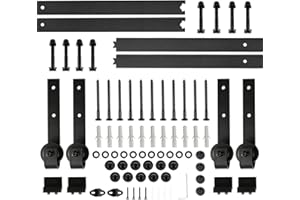 POPSPARK Kit de porte coulissante système galandage,Ensemble de poulies de rail de suspension de porte de grange de 366 cm (boucle de fleur de prunier à quatre sections) (classique) installation à deux portes