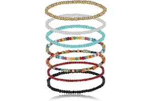 KAYZON Beaded Ankle, Handmade Boho Anklet Colorful Ankle Bracelet Foot Bracelet Elastic Foot Chain Jewelry Accessories for Women and Girls (7Pcs)