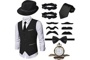 Ulikey Accessoires Déguisement Année 20 Hommes, 1920 Mafieux Costumes Hommes Ensemble avec Une Variété d'accessoires Conviennent aux Vêtements d'Halloween, Carnaval