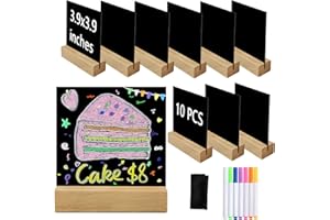 WOBODAN 10 Pack Mini Acrylic Chalkboard Signs, Table Top Chalkboard Signs with Wooden Stands, 3.9x3.9 inch Black Board Food Labels for Buffet Outdoor Wedding Table Numbers, Reserved, Cafe, Menu (Natural)