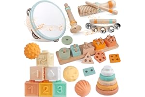 HEWAURORION Musikinstrumente für Kinder ab 1-3 Jahre Holz Montessori Instrumente Musikinstrumente Baby 6 bis 12 Monate Percussion-Instrumente Musikspielzeug-Set für Kleinkinde (Natürlich)