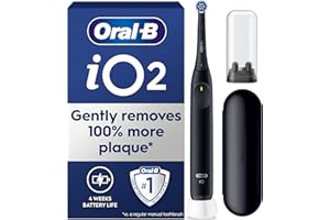 Oral-B iO2 Electric Toothbrush, 1 Gentle Care Toothbrush Head, 1 Travel Case, 1 Travel Refill Holder, Oral B Toothbrush Adults (Night Black), Designed by Braun, 2 Pin UK Plug