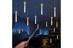 lasesasies Lot de 12 Bougies Flottantes Magiques à Suspendre avec Baguette, Bougies Flottante LED à Piles, Lumière Chaude Vacillante, Bougie Conique électrique Pour Décorations de Noël, Mariage