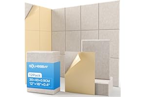 Soundsbay Panneaux acoustiques autocollants 12 pièces, absorbeur de son, protection acoustique, protection phonique murale à haute densité, plaques de protection acoustique pour traitement acoustique
