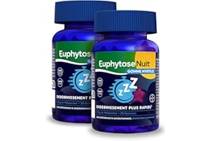 Gummies Sommeil Myrtille, 1 mg Melatonine, complément alimentaire, Vitamine B6, Endormissement plus rapide* - 2x30 Gommes - Sans Sucres - Goût Myrtille - EuphytoseNuit®