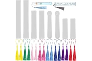 SPOKKI 8pcs Bookmark Epoxy Resin Mould with 16pcs Colourful Tassel,Silicone Bookmark Mould DIY Bookmark Mould, Rectangle Resin Casting Mould for Jewelry Decoration