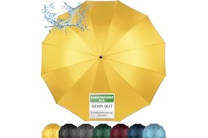 ADRIANO PORCARO® - Parapluie automatique - Coupe-vent avec tige en bois - Entretoise à 12 branches en fibre - Grand, solide et résistant au vent - 115 cm de diamètre