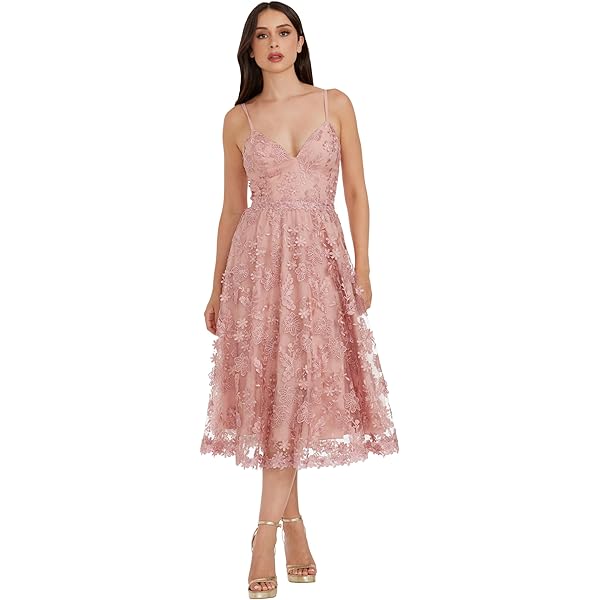 Dress the Population Women's Darleen Sleeveless Plunging Neckline FIT and  Flare MIDI Dress, Blush, X-Small : Buy Online at Best Price in KSA - Souq  is now Amazon.sa: Fashion