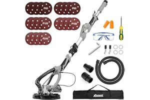 XDOVET Lijadora de pared, lijadora de techo de 800 W con 20 discos de lijado, sin engranaje de velocidad fija, variable libremente, de 800 a 1700 rpm, luz LED