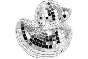 Cabilock Silver Mirror Disco Ball Duck Ornament, Reflective Glass Desktop Decoration Photo props Home Decor for Party, Wedding, Dance, Events