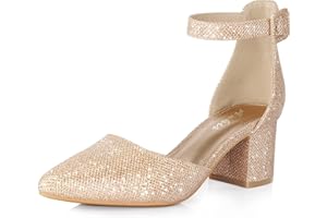 Ankis Closed Toe Heels for Women -Black Nude Gold Silver Pointed Toe Heels Low Block Chunky Women Court Shoes with Ankle Strap -2.25 Inch