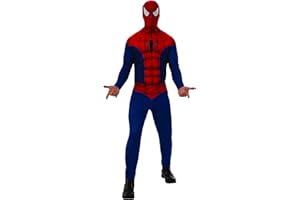 Spiderman Rubies Disfraz adulto, hombre, Jumpsuit con máscara, Color rojo y azul, Talla XL, Unisex, Oficial Marvel para fiestas, despedidas de soltero, Carnaval, Halloween