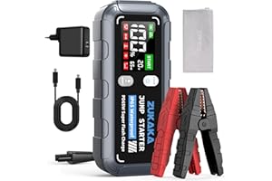 ZUKAKA 6000A Arrancador de Coches, 26800mAh Arrancador de Baterias 12V(Todos Gas&12L Diesel), Jump Starter Portátil con 65W Carga Rápida, IP 65, Cable Inteligente Mejorado, Pantalla Extragrande