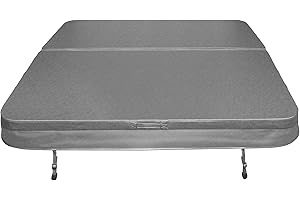 MONSTER SHOP Hot Tub Cover Spa Lid 2m x 2m Square Grey Hard Top Weatherproof PVC Leather Foam 25KG/m3 Density Galvanised C-Channel UV Mildew Flame Resistant 4 x Lock Down Straps With Keys 6 x Lifting Handles