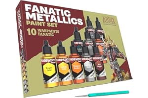 The Army Painter Warpaints Fanatic: Metallics Miniature Paint Set Combo, 10 Vernici Acriliche Metallizzate da 18ml incl. Oro, Rame, Metallo, Bronzo, Argento e 1 Pennello per Base