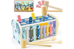 Fajiabao Jouet Bebe 1 an - Jouets Éveil Montessori 1 an Jouet en Bois Enfant 1 2 3 Ans Cadeau Bebe Fille Garcon 1 an 3 en 1 Jeux Educatif avec Jeu de Taupe, Xylophone Bebe, Jeu Match de Numéro