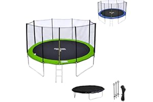 Happy Garden Pack Premium Trampoline de Jardin Rond pour Enfants 430cm réversible ADELAÏDE + Filet, échelle, bâche et kit d'ancrage, Montage Facile