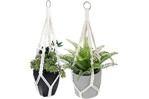 KEMUZ 2Pcs cestas colgantes de macramé para interiores con cuerda de algodón, 55 cm decoración bohemia, cesta para plantas interiores, exteriores, techos, balcones, decoración de pared
