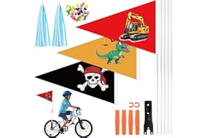 ZJKUBOIS 3 Stück Fahrradfahne für Kinder, Fahrradwimpel Kinder Set mit Metall Fahnenmast, Bunt Fahrradspeichen Deko, Lenker Quasten, Fahrrad Deko Zubehör für Jungen und Mädchen Kinderrad