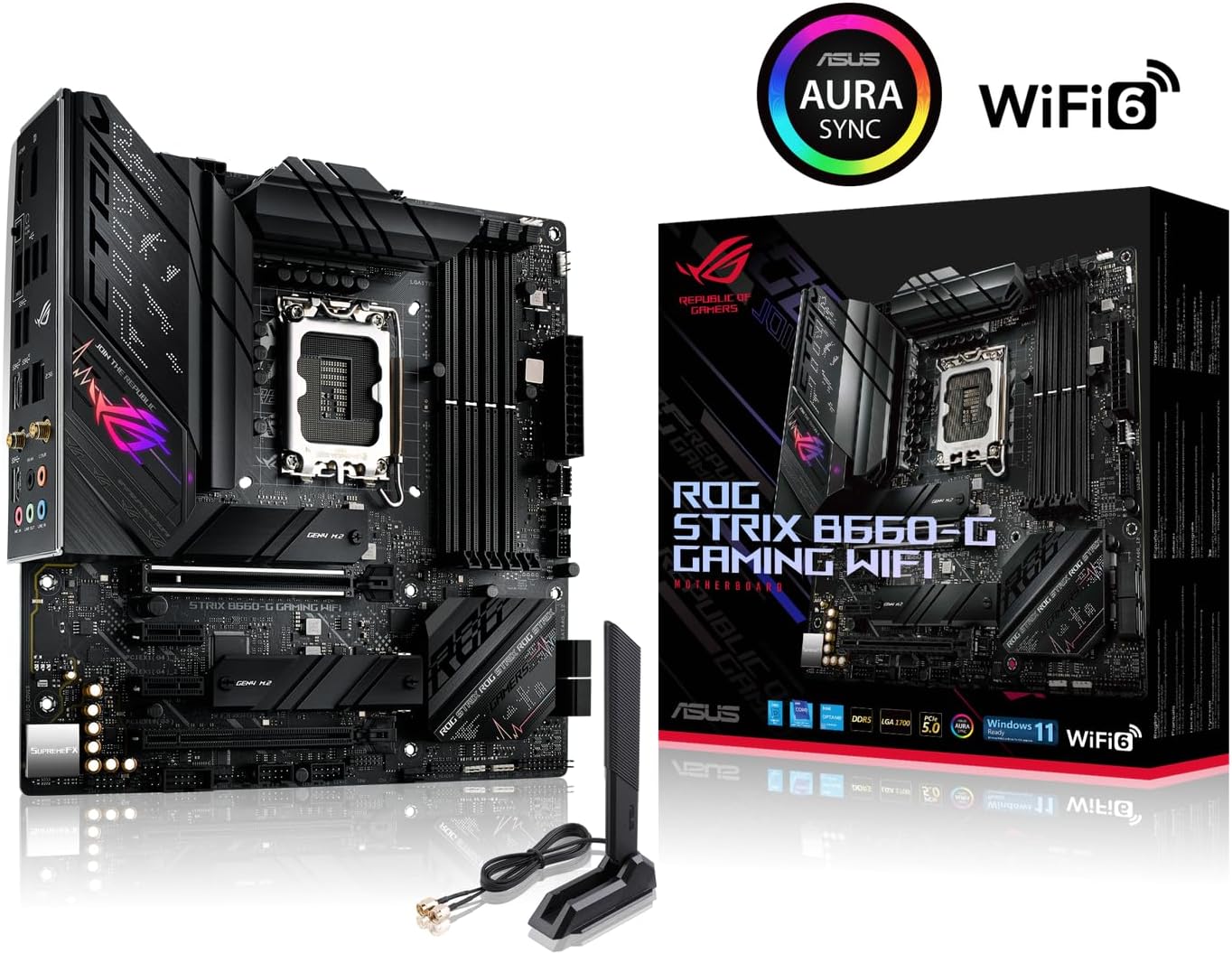 ASUS ROG STRIX B660-G GAMING WIFI - Placa base gaming mATX Intel LGA 1700 (VRM de 12+1 fases, RAM DDR5, PCIe 5.0, Wi-Fi 6, LAN de 2,5 Gb, dos ranuras M.2 con disipadores y Aura Sync), B660