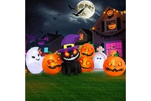 Gonfiabili Halloween per Esterni Danxilu da 8 piedi di Lanterne di Zucca Gatto con Lapide Fantasma Gonfiabile Halloween Esterno Decorazioni Luci LED Integrate per Giardino, Cortile, Prato