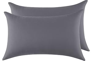 POLIGINO Federe Cuscini Letto Matrimoniale Cotone 40x70 cm 2 PCS, Set 2 Federe Certificato Oeko-TEX in Premium Cotone 110GSM, Morbida e Traspirante, Ipoallergenica -Grigio Scuro