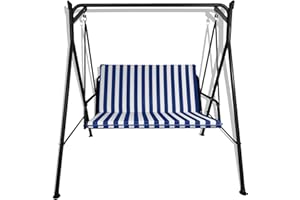 Il Tuo Artigiano Design Cuscino Fasciato per dondolo da Giardino - Dondolo 2 posti, Dondolo 3 posti, Dondolo 4 posti - Made in Italy (3 posti - 135x55 cm, Bianco E Blu)