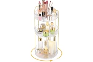 Lnueovcn 360° Rotating Makeup Organiser, Large Capacity 3 Tiers Skincare Organiser, Cosmetic Organiser Makeup Brush Holder with Compartment for Cosmetics Perfume Jewellery Bedroom (Transparent)