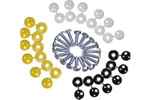 JEOPKO Car Number Plate Fixing Kit, Screws & Caps Number Plate Screw Caps Car Registration Plate Fixings, 18 Screws, 18 Caps,Number Plate Fixing Fitting Kit, White Yellow & Black Caps.